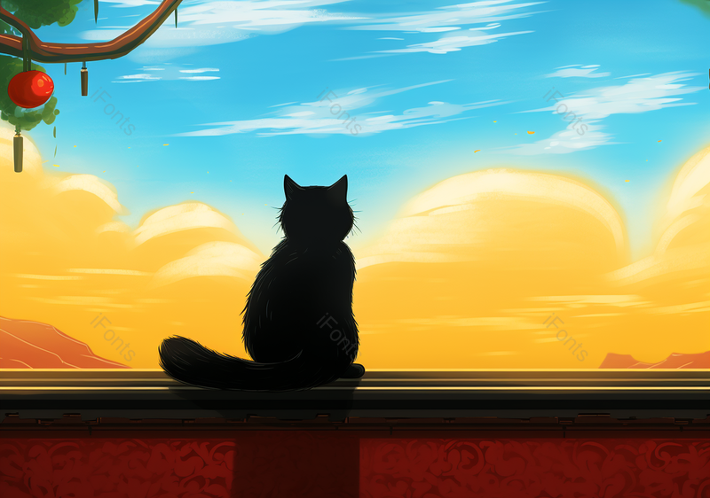 宫墙上的黑猫,插画/手绘图,插画/手绘图库,插画/手绘图下载,插画/手绘